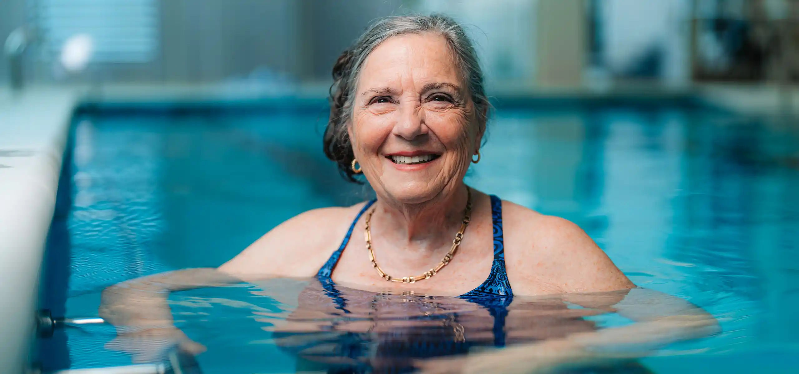 Canterbury resident in the pool